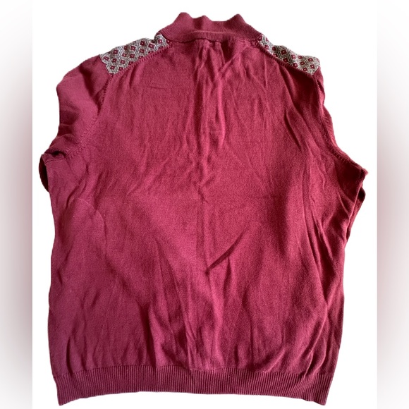 Tasso Elba Burgundy Quarter Zip Crew Neck Sweater X-Large Geometric Pattern - Picture 2 of 9